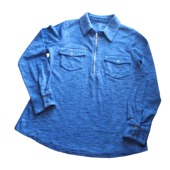 Soft Surroundings Blue Knit Pullover Top with Collar and Half Zip Front Medium - Picture 1 of 5